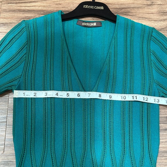 NWOT Roberto Cavalli Dress size EU 40 US 8 Green Short Sleeve V-neck Bodycon - Picture 13 of 15
